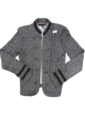 Tommy Hilfiger Grey Tweed Military Jacket S NWT Gold Buttons French Chore Band